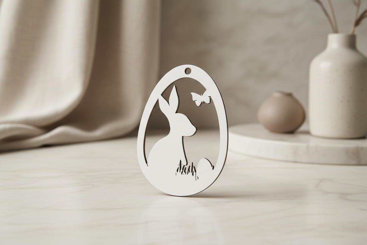Holz Osterei Anhänger Hase mit Schmetterling – Bastelrohling aus lasergeschnittenem Sperrholz