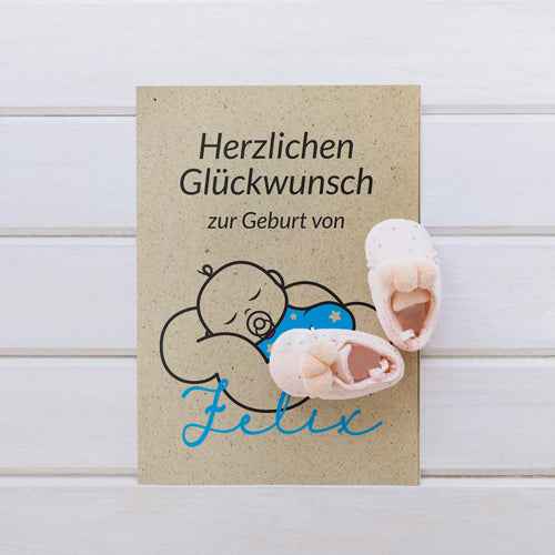 Glückwunschkarte zur Geburt aus Graspapier | DIN A5 mit 3D-Flock-Babybody | Inkl. Graspapier-Umschlag | Öko-Grußkarte mit Personalisierung