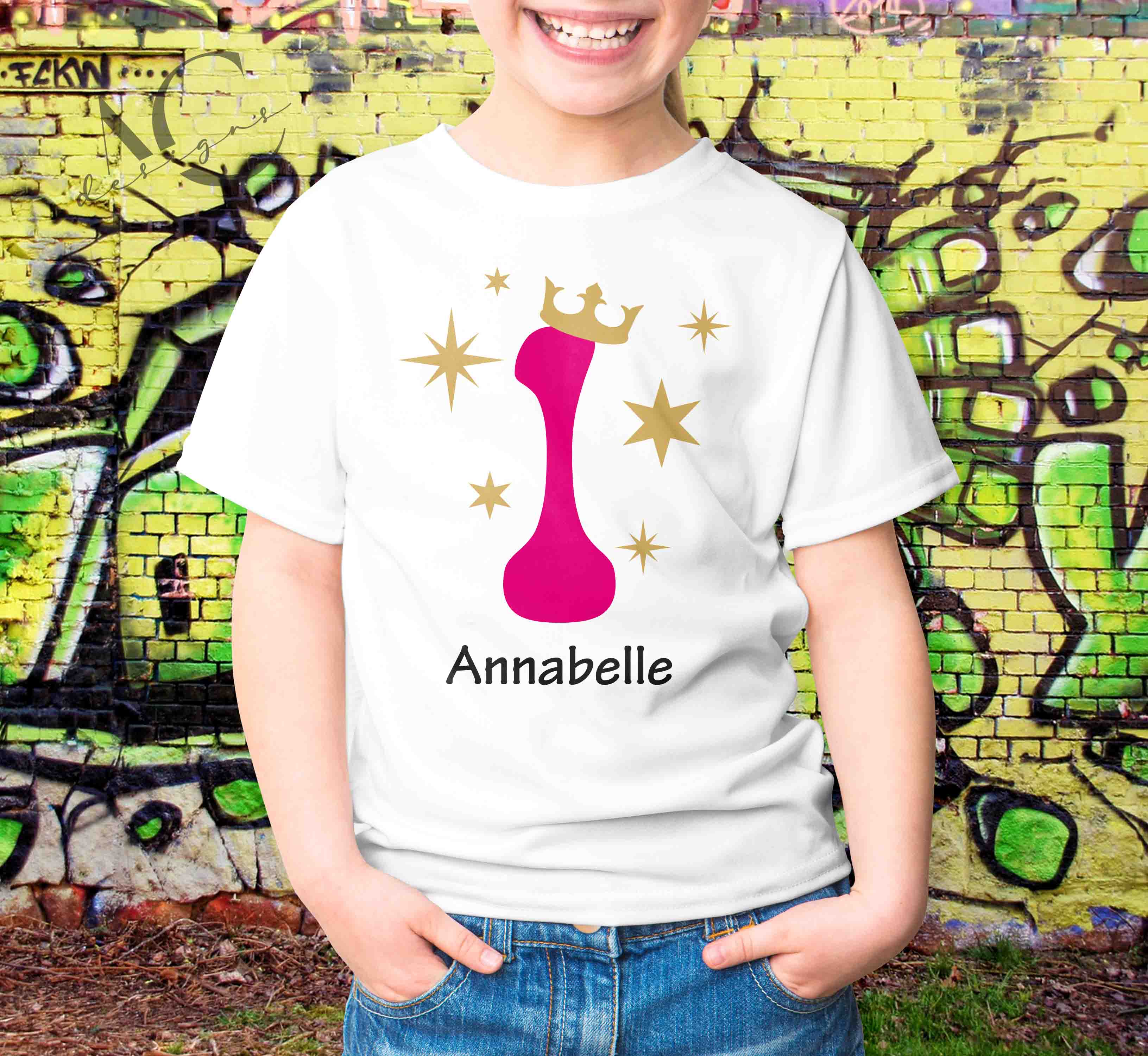 Bügelmotiv  - ZAHL + KRONE + NAME - AC Designs