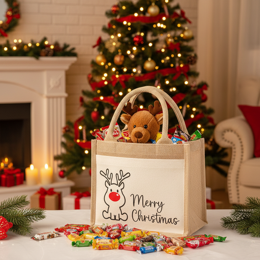 Jutetasche klein - HIRSCH MERRY CHRISTMAS