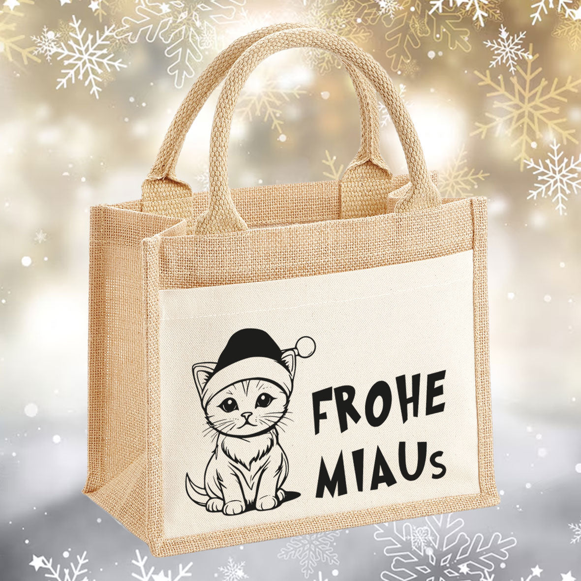 Jutetasche klein - FROHE MIAUs - AC Designs