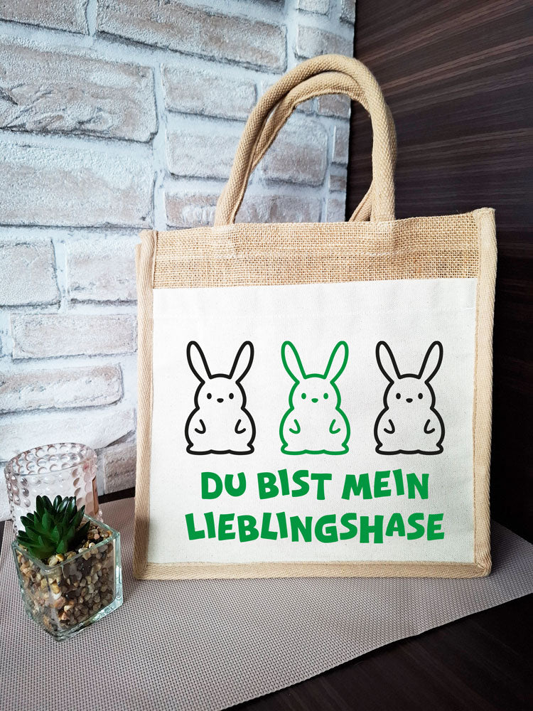 Jutetasche Midi - DU BIST MEIN LIEBLINGSHASE - AC Designs