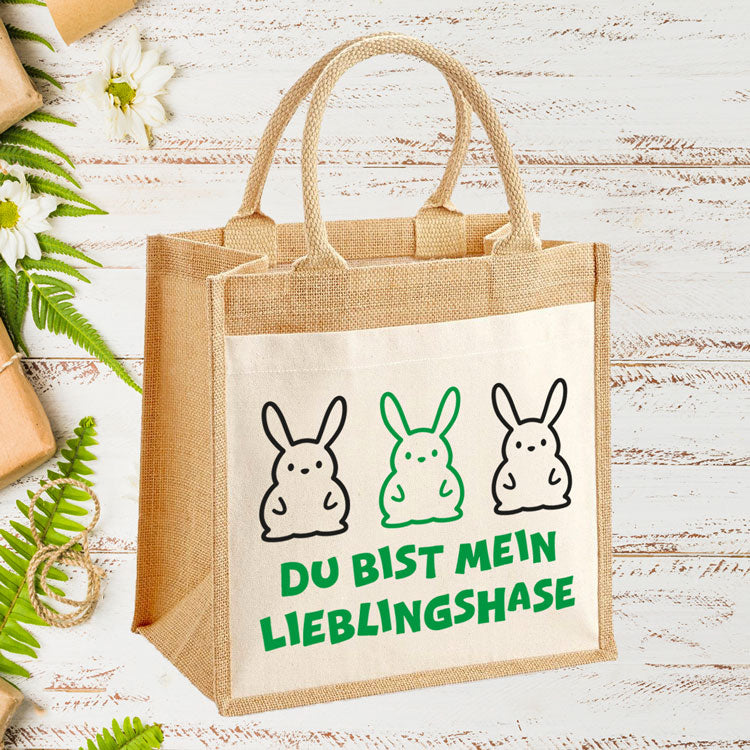 Jutetasche Midi - DU BIST MEIN LIEBLINGSHASE - AC Designs