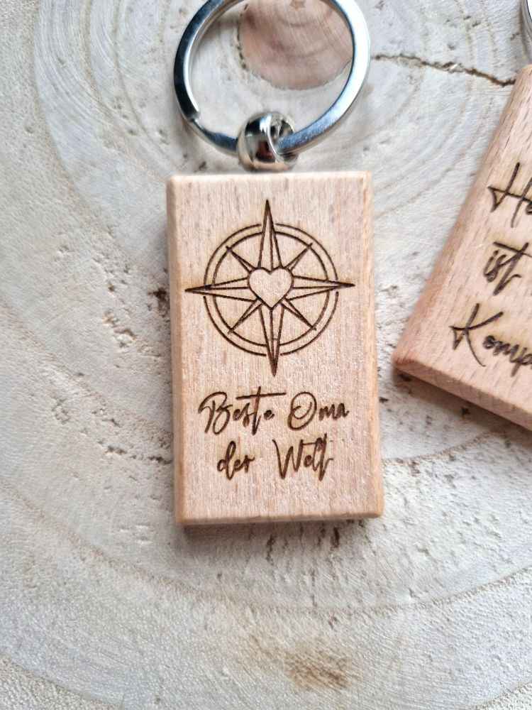 Holz Schlüsselanhänger mit Gravur – „Dein Herzschlag ist mein Kompass“ | Geschenkidee für Partner, Freunde & Familie