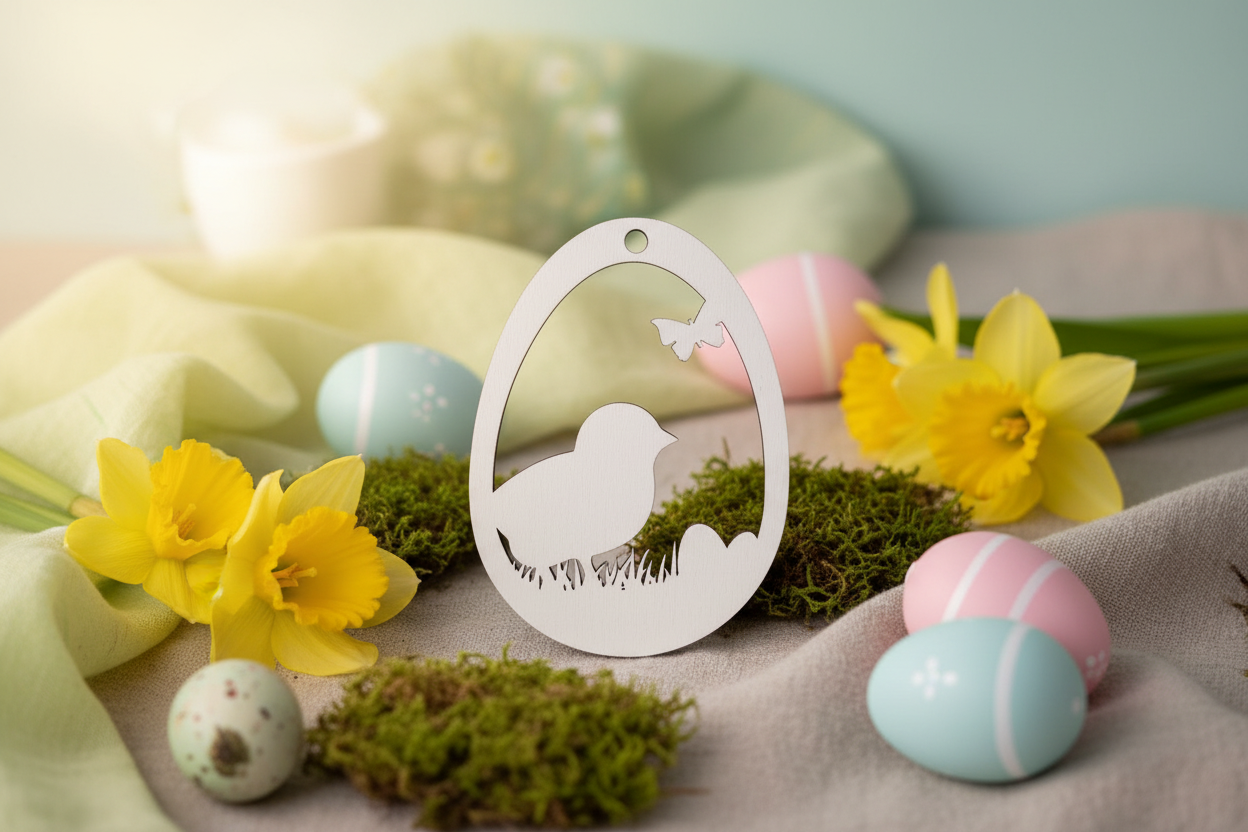 Holz Osterei Anhänger mit Küken und Schmetterling aus Sperrholz zum Basteln, Bemalen und Dekorieren