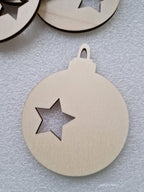 Holz-Christbaumschmuckkugel „Stern“ | 7,5 x 9,5 cm | Lasergeschnittenes Sperrholz zum Bemalen & Basteln