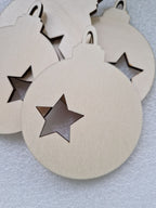 Holz-Christbaumschmuckkugel „Stern“ | 7,5 x 9,5 cm | Lasergeschnittenes Sperrholz zum Bemalen & Basteln