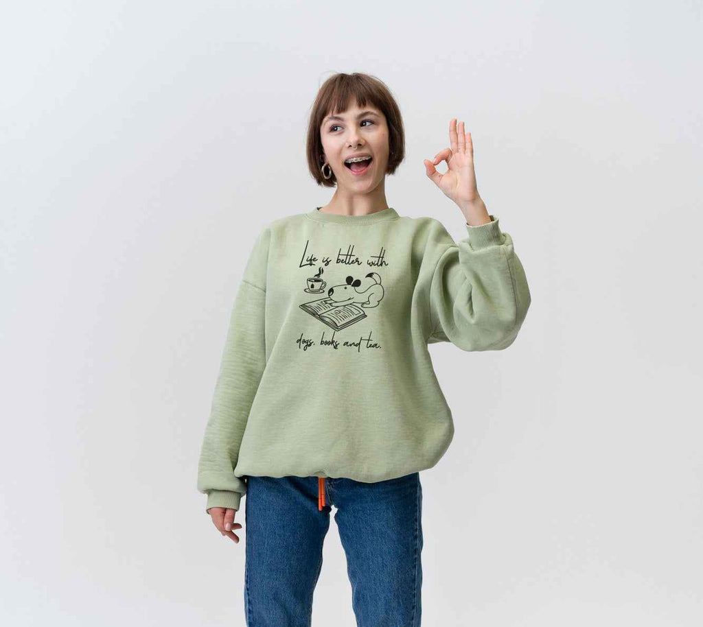 Bügelmotiv - LIFE IST BETTER WITH DOGS, BOOKS AND TEA