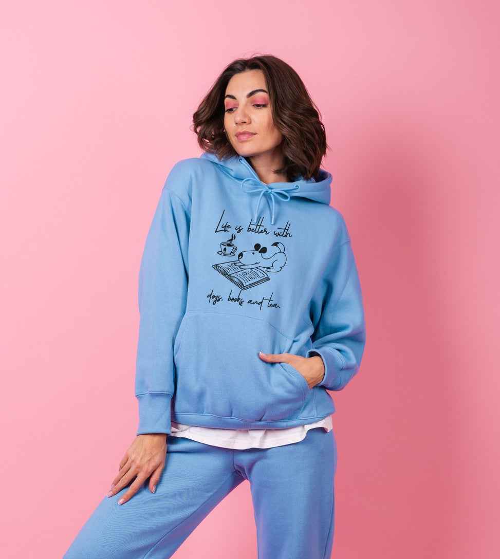 Bügelmotiv - LIFE IST BETTER WITH DOGS, BOOKS AND TEA