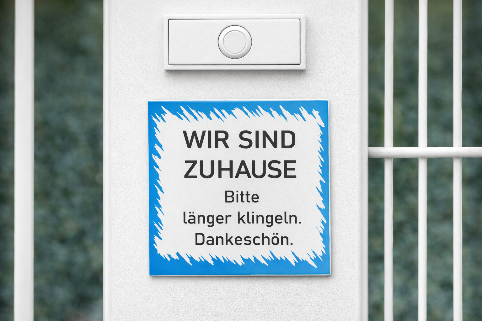 Magnetschild „Wir sind zuhause – bitte länger klingeln“ | 9 × 10 cm | Magnetschild