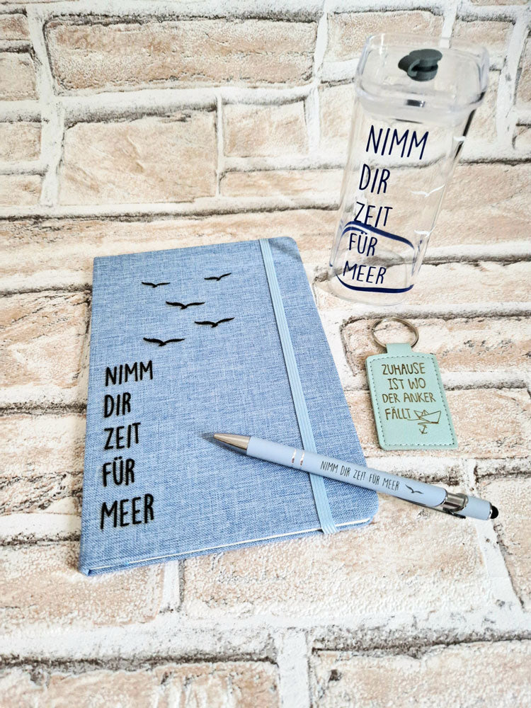 Nimm dir Zeit für Meer – Notizbuch Set mit Stift, Schlüsselanhänger & Trinkbecher