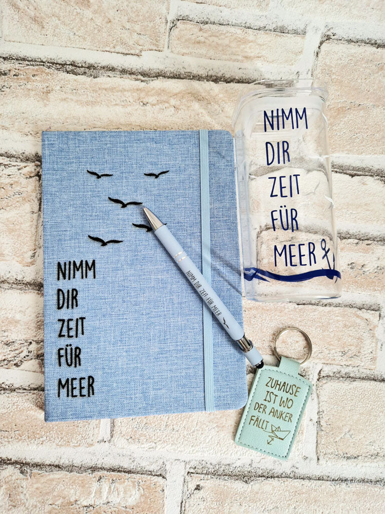 Nimm dir Zeit für Meer – Notizbuch Set mit Stift, Schlüsselanhänger & Trinkbecher