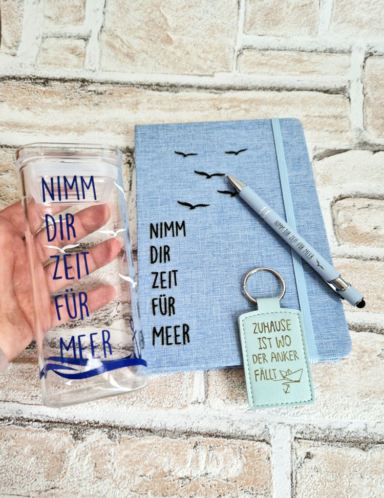 Nimm dir Zeit für Meer – Notizbuch Set mit Stift, Schlüsselanhänger & Trinkbecher