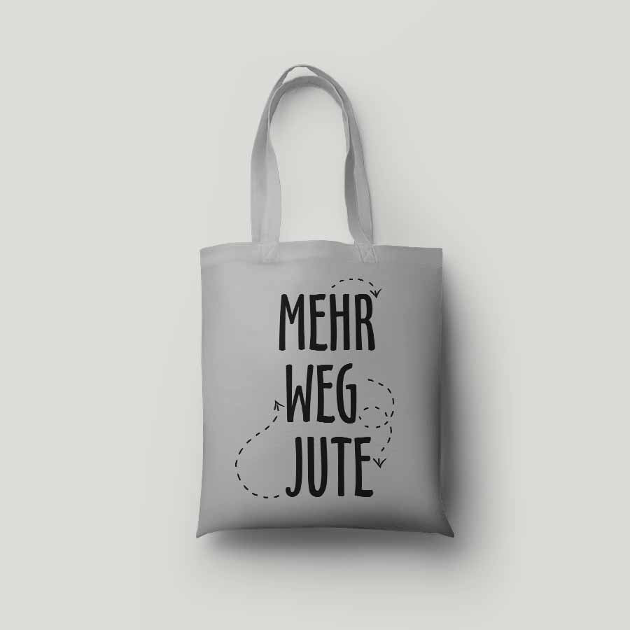 Hellgraue Baumwolltasche  aus 100 % Bio-Baumwolle - MEHR WEG JUTE - Druck schwarz