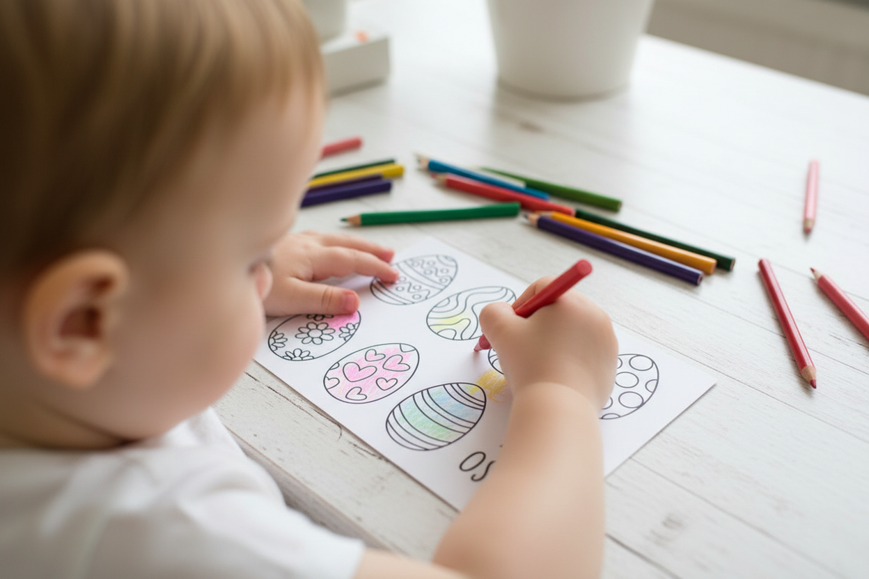 Osterkarte A6 zum Ausdrucken - 4er Set DIY Postkarten mit Ostereiern für Kinder