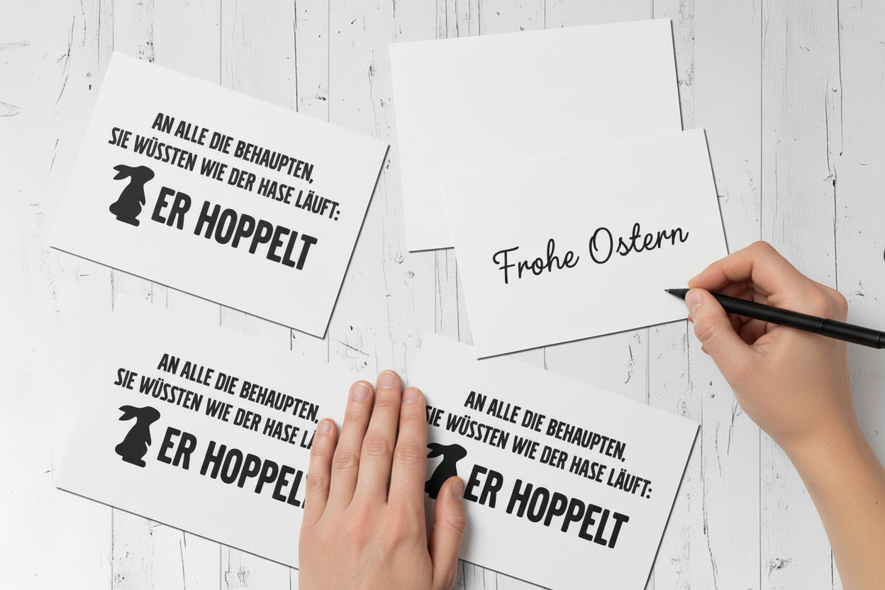Osterkarten A6 „Er hoppelt“ - 4er Set auf A4 | Digital Download zum Ausdrucken