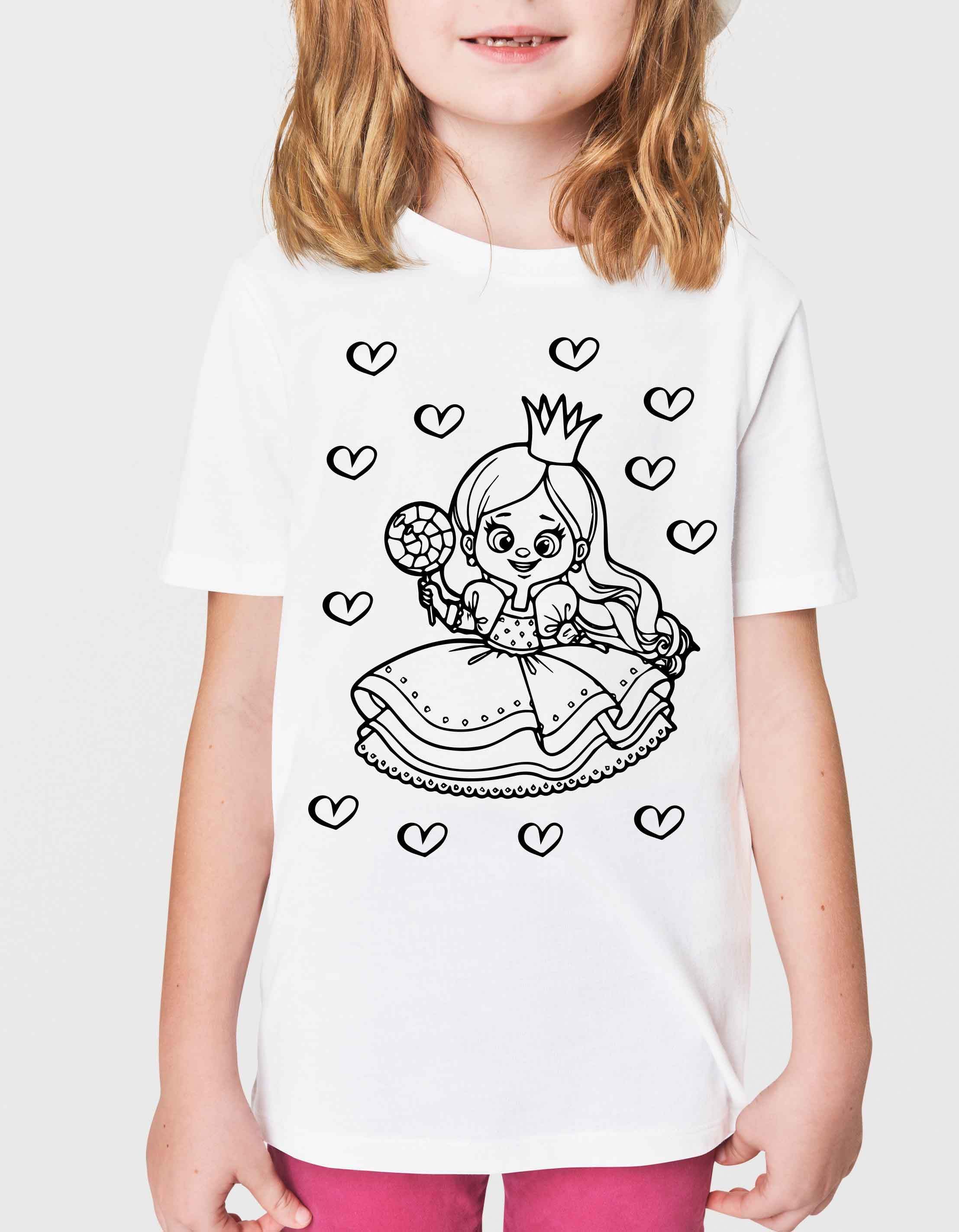 Ausmalbügelmotiv PRINZESSIN - auf Kinder-T-Shirt