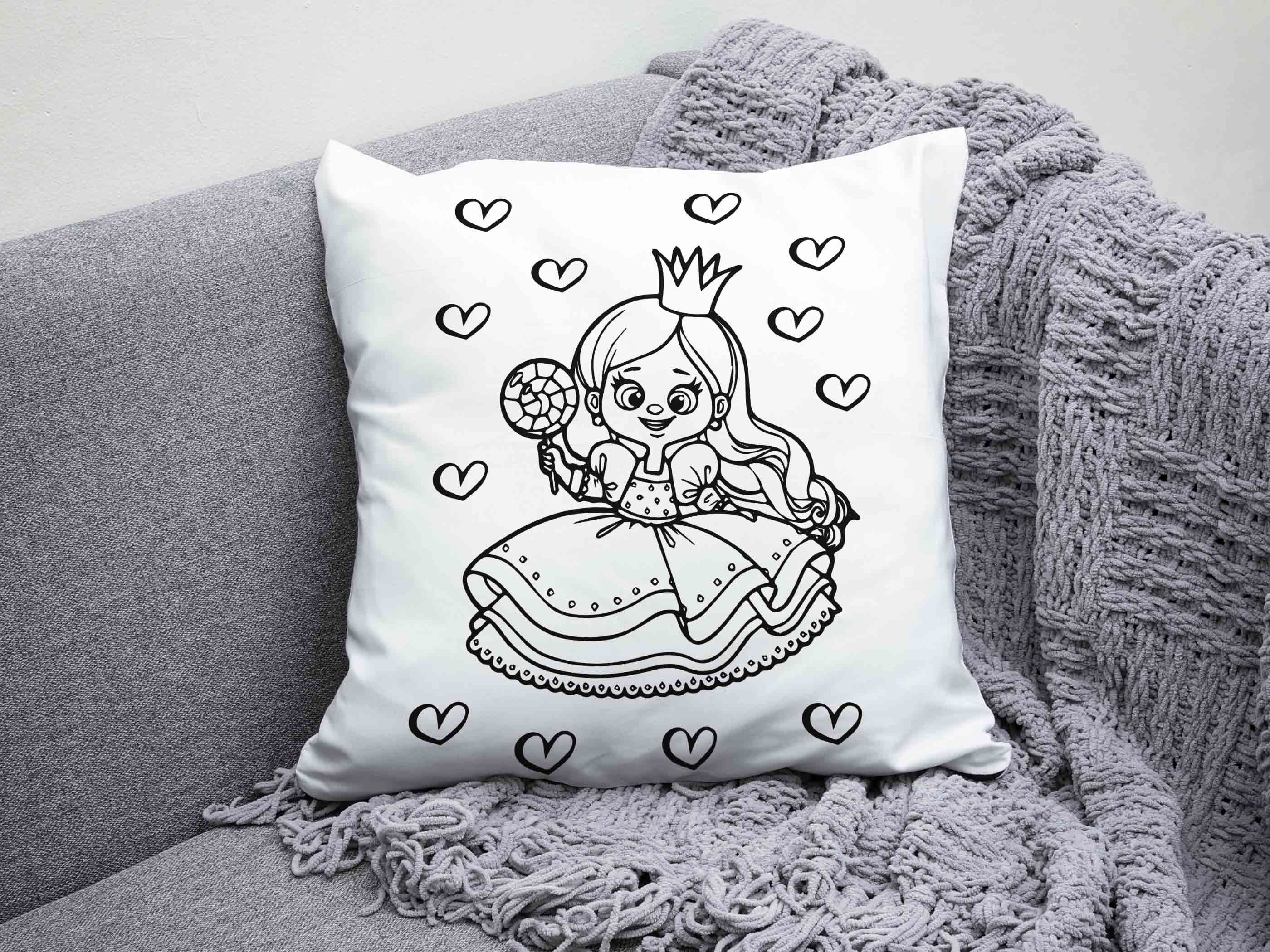 Nahaufnahme: Prinzessinnen-Bügelmotiv mit klaren Konturen für einfaches Ausmalen