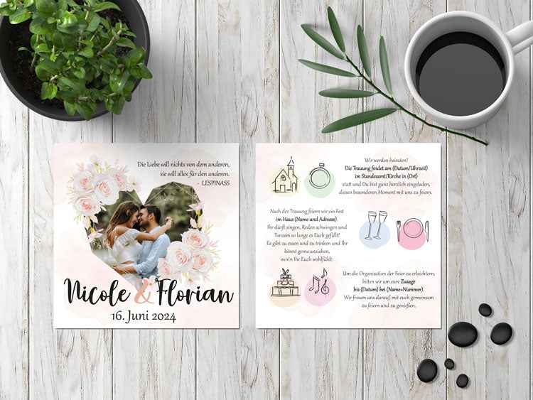 Hochzeitskarte quadratisch - ROSEN