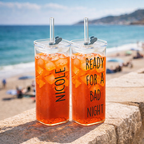 Eckiges 400 ml Glas mit Deckel & Strohhalm – Ready for a Bad Day