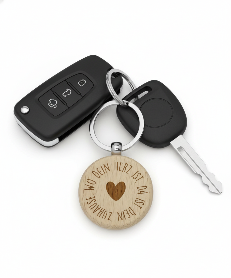 Runder Schlüsselanhänger aus Buchenholz mit Lasergravur – Natürlich, personalisierbar & nachhaltig