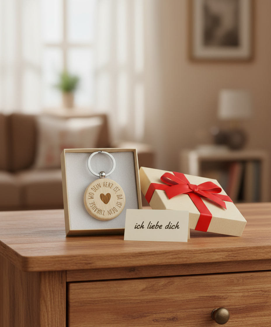 Runder Schlüsselanhänger aus Buchenholz mit Lasergravur – Natürlich, personalisierbar & nachhaltig