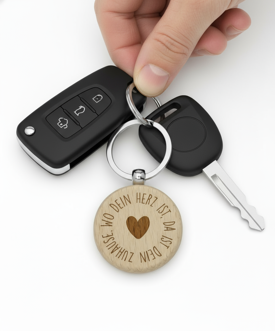 Runder Schlüsselanhänger aus Buchenholz mit Lasergravur – Natürlich, personalisierbar & nachhaltig