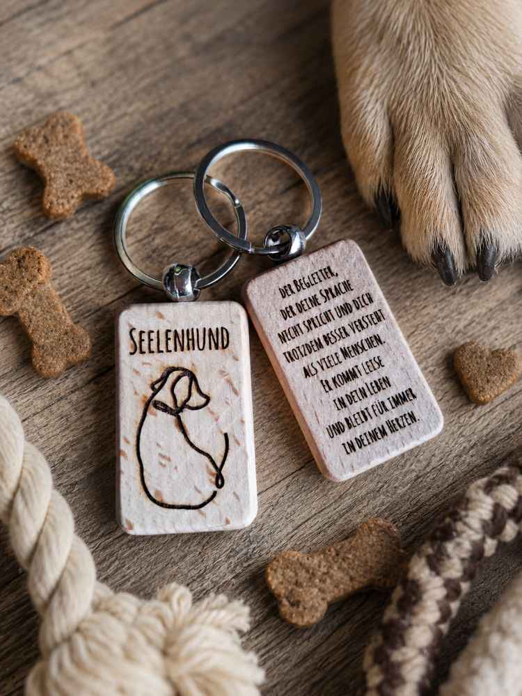 Seelenhund Schlüsselanhänger aus Holz - Lasergravur für Hundeliebhaber
