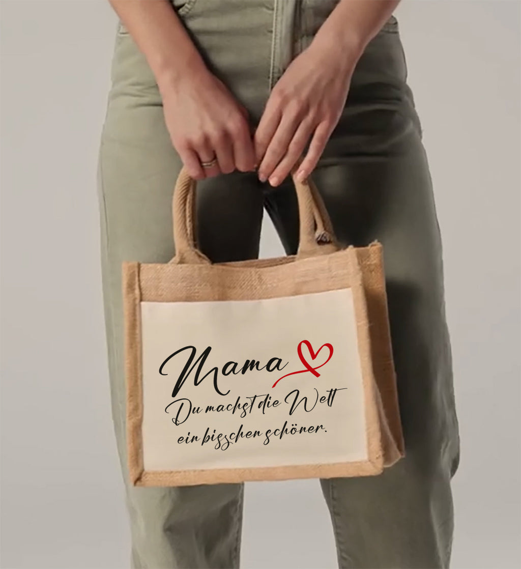 Jute-Tasche mit Spruch für Mama – Du machst die Welt ein bisschen schöner – Nachhaltig & persönlich - AC Designs