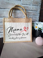 Jute-Tasche mit Spruch für Mama – Du machst die Welt ein bisschen schöner – Nachhaltig & persönlich - AC Designs
