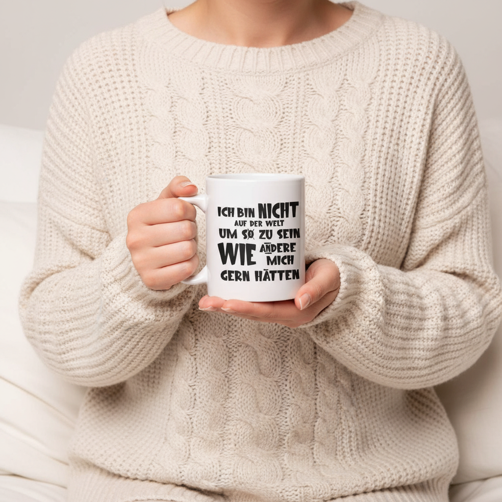 Bedruckter Kaffeebecher 'Ich bin nicht auf der Welt' – Lustiger Spruch für Kaffeeliebhaber