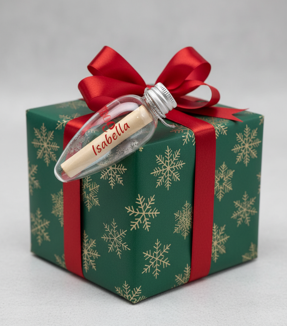 Set aus 2 befüllbaren Weihnachtsanhängern – personalisierbar, klar mit Schneeflocken, 8 cm, mit Drehverschluss – für Geldgeschenke, Botschaften & Süßes