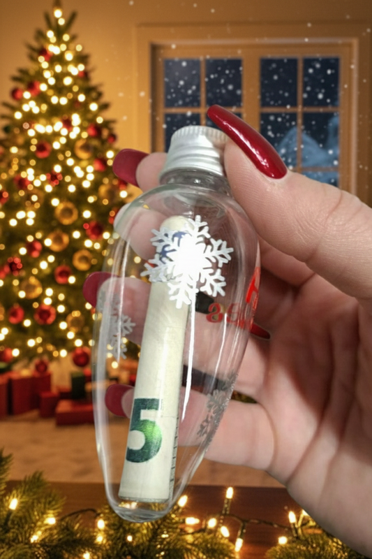 Set aus 2 befüllbaren Weihnachtsanhängern – personalisierbar, klar mit Schneeflocken, 8 cm, mit Drehverschluss – für Geldgeschenke, Botschaften & Süßes