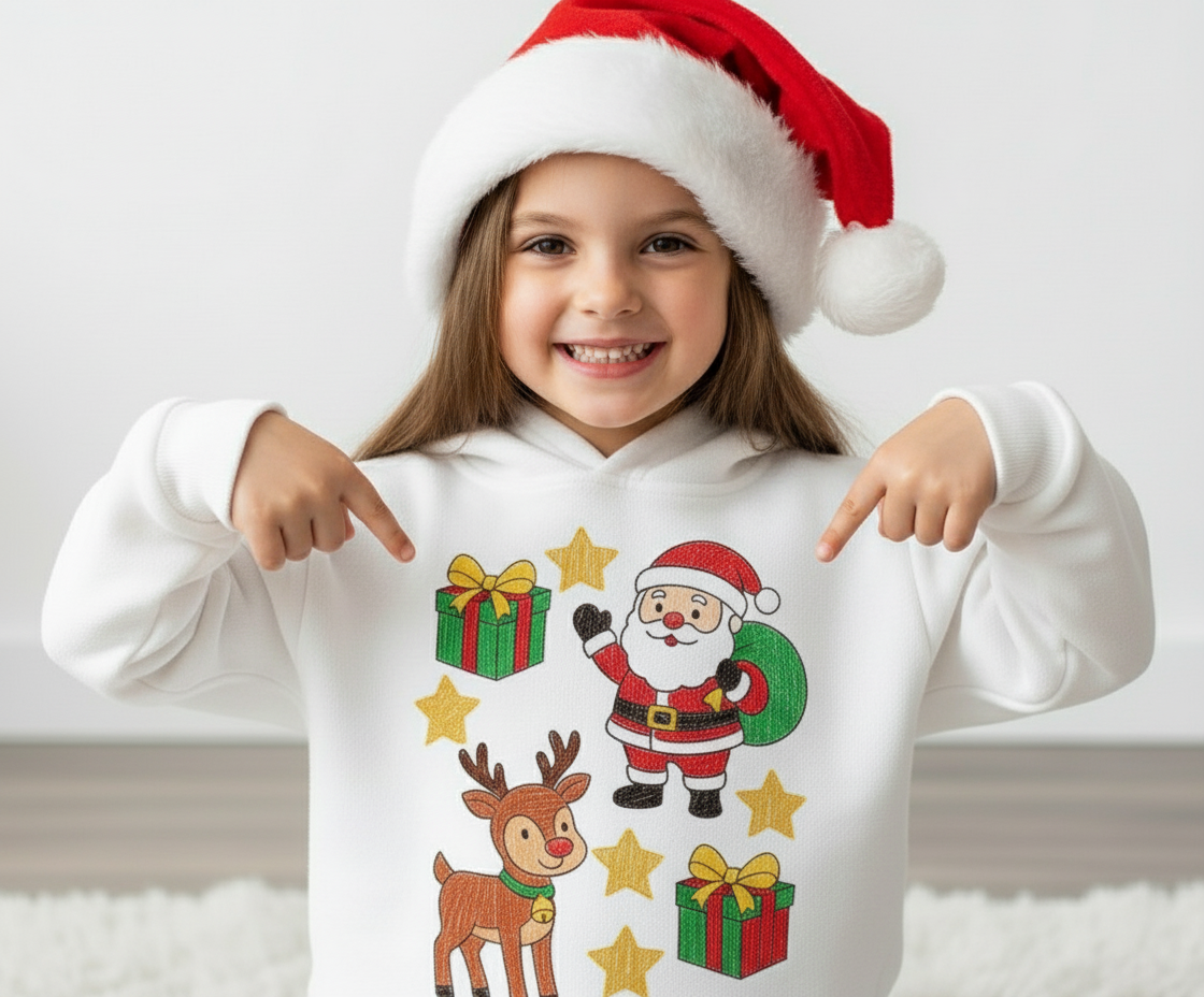 Ausmalbügelmotiv - WEIHNACHTSMANN MIT RENTIER