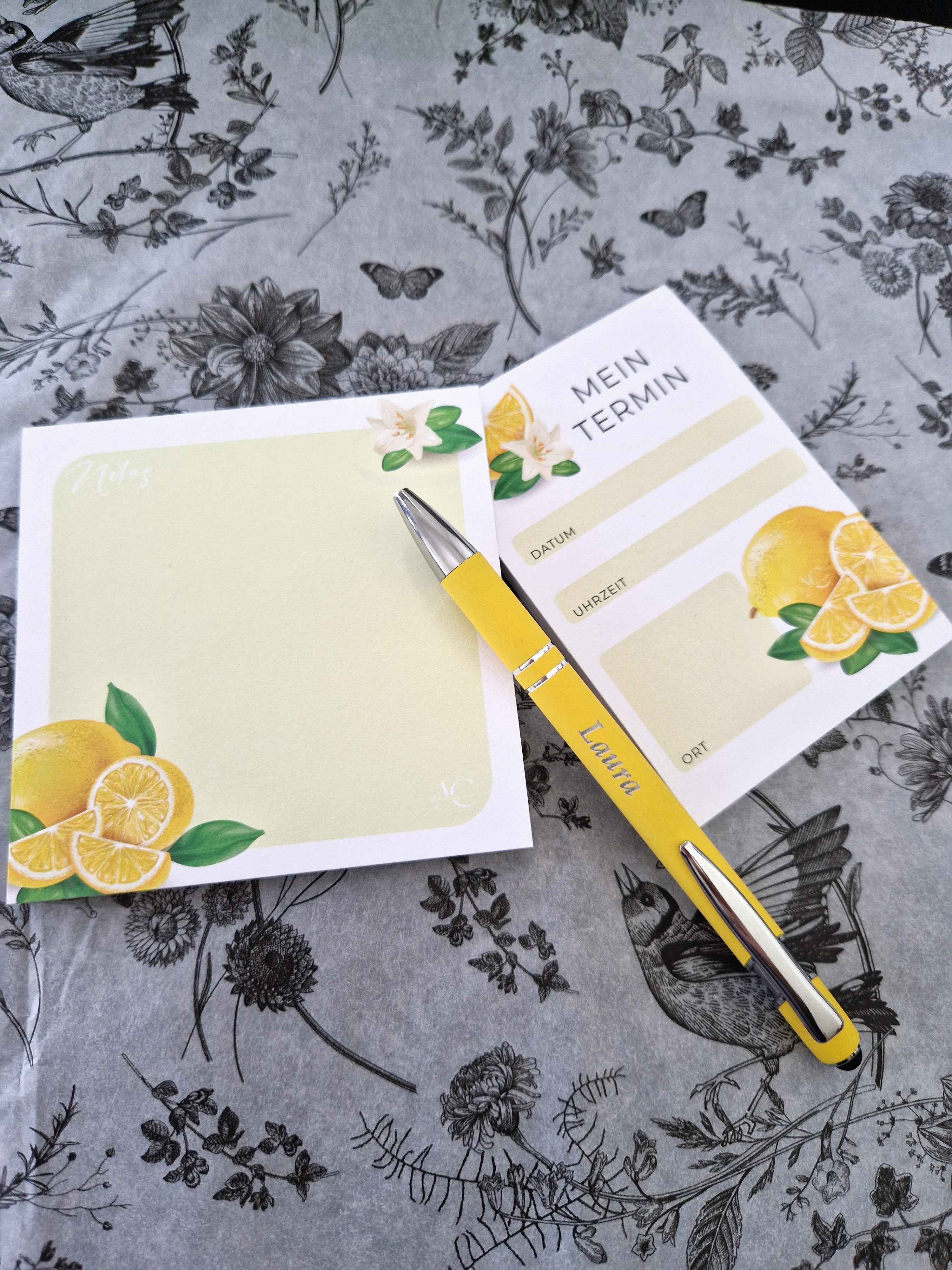 Frischer Zitronen-Twist - Dein Notiz- & Termin-Bundle mit Kugelschreiber