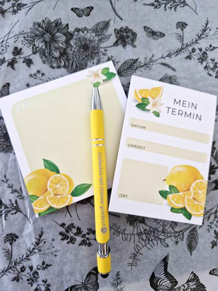 Frischer Zitronen-Twist - Dein Notiz- & Termin-Bundle mit Kugelschreiber
