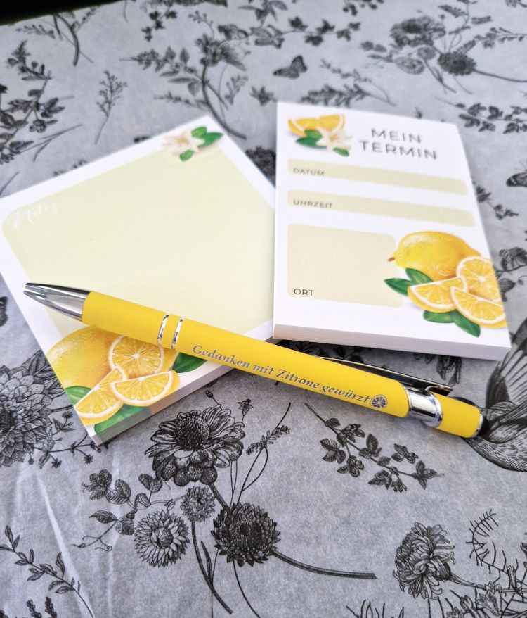 Frischer Zitronen-Twist - Dein Notiz- & Termin-Bundle mit Kugelschreiber