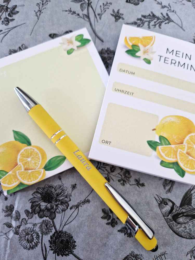 Frischer Zitronen-Twist - Dein Notiz- & Termin-Bundle mit Kugelschreiber