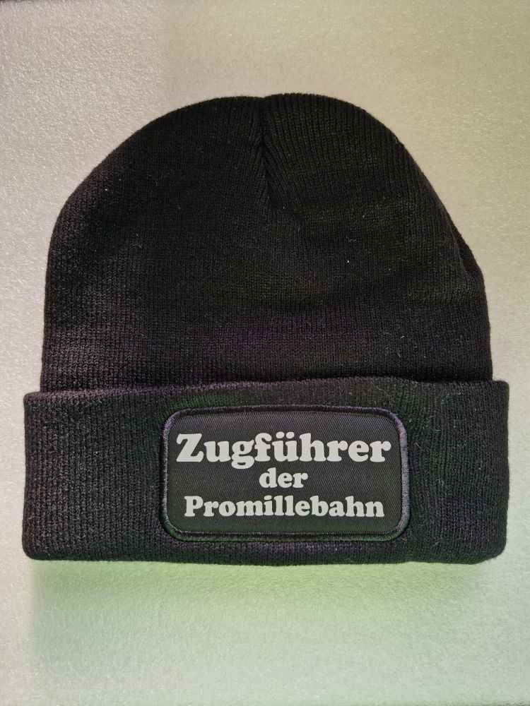 Zugführer der Promillebahn – Schwarze Mütze mit Reflex-Patch für Kohlfahrt & Party