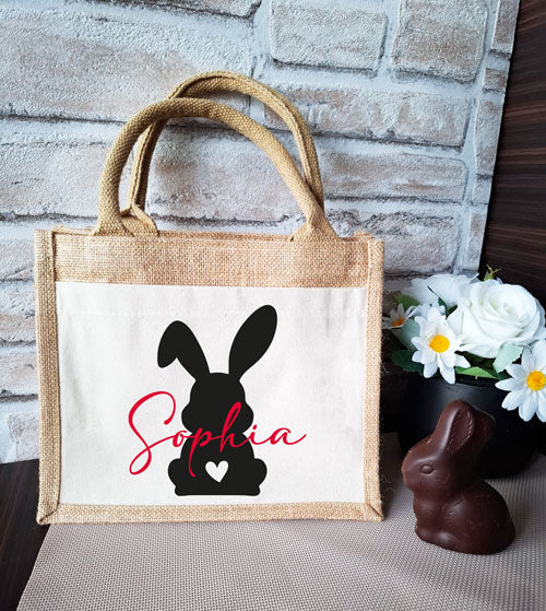 Jutetasche klein - HASE und NAME (personalisiert) - AC Designs