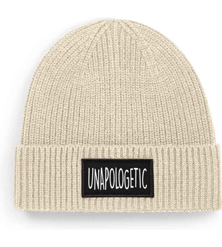 Statement Patch Beanie Beige - „unapologetic“
