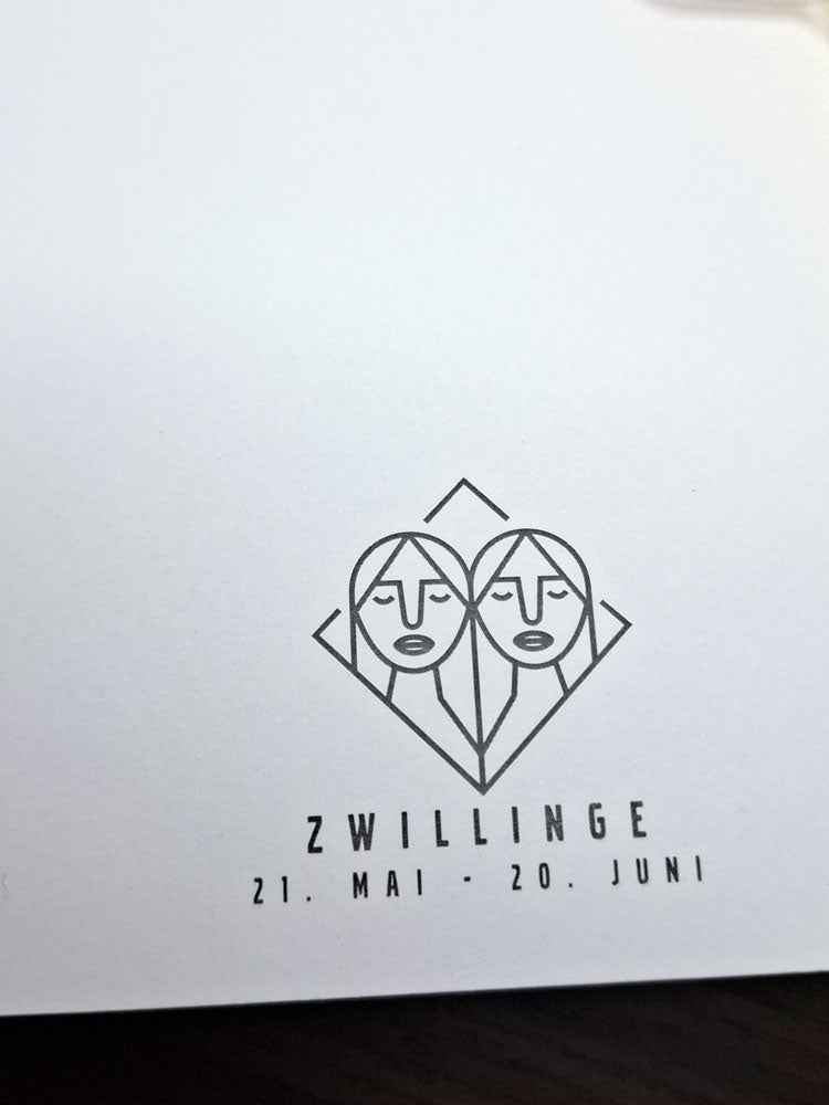 Sternzeichen ZWILLINGE Notizblock A5 inkl. Grußkarte