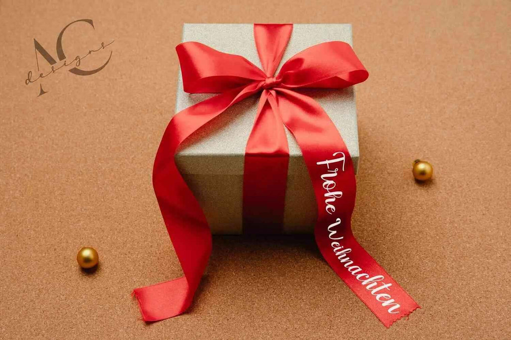 Bügelmotiv für Geschenkschleife | FROHE WEIHNACHTEN | JINGLE BELLS | MERRY CHRISTMAS | NAME