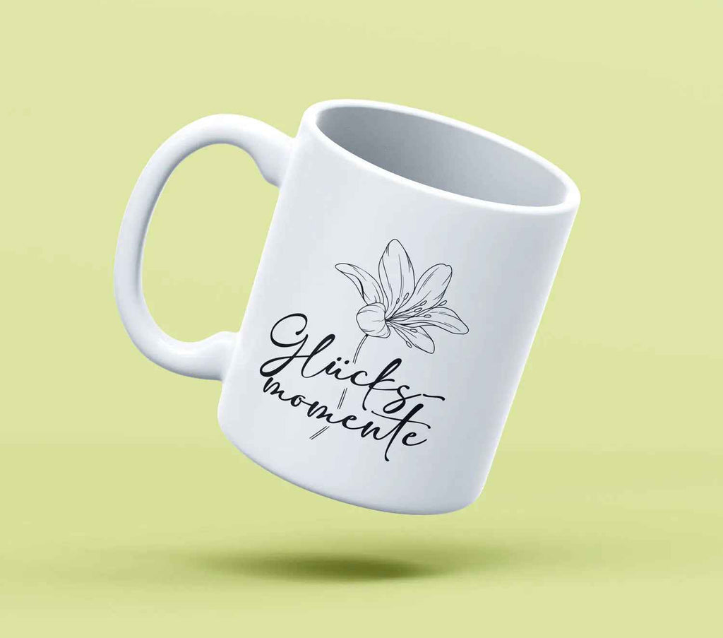 Keramikbecher mit GLÜCKSMOMENTE Aufdruck – 330ml Motivationsbecher | Inspirierender Kaffee-/Teebecher | Spülmaschinenfest & Mikrowellengeeignet