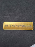 "Bitte keine Werbung" Briefkastenschild | Graviertes Kunststoffschild (75x19 mm) - 4 elegante Farben