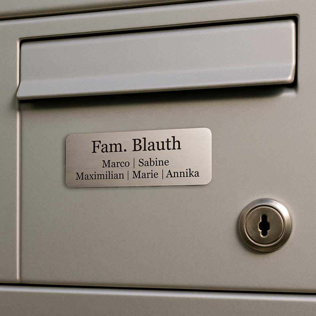 Briefkastenschild mit Gravur – Personalisiertes Namensschild für Familien | 70x25 mm