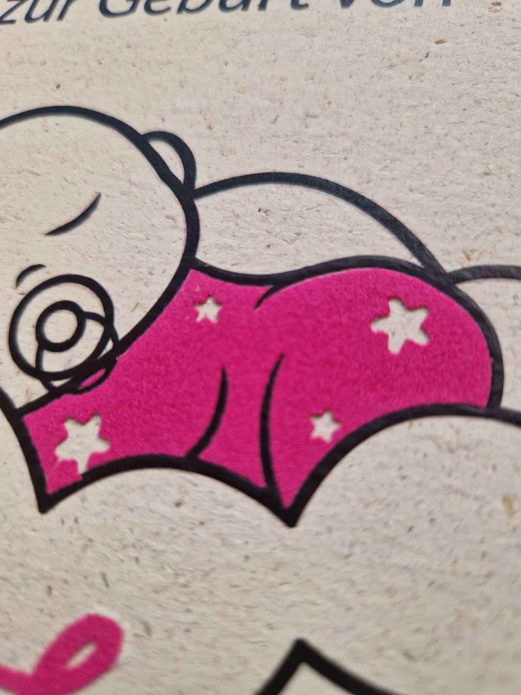 Glückwunschkarte zur Geburt aus Graspapier | DIN A5 mit 3D-Flock-Babybody | Inkl. Graspapier-Umschlag | Öko-Grußkarte mit Personalisierung