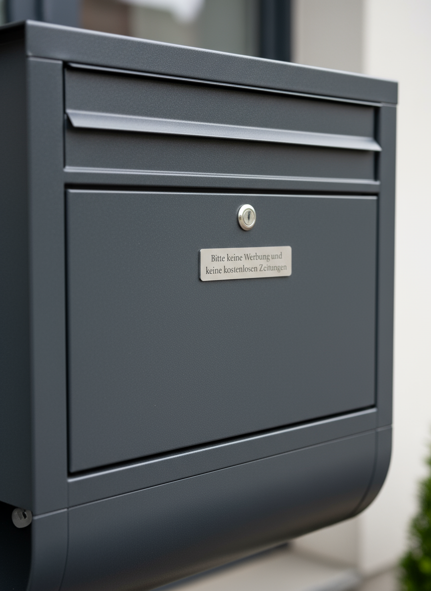 "Bitte keine Werbung und keine kostenlosen Zeitungen" Briefkastenschild | Graviertes Kunststoffschild (100x25 mm) - 4 Farbvarianten