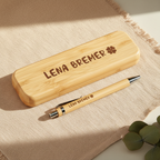 Schreibset mit Gravur – personalisiertes Geschenk mit Kleeblatt | Kugelschreiber in Holzbox