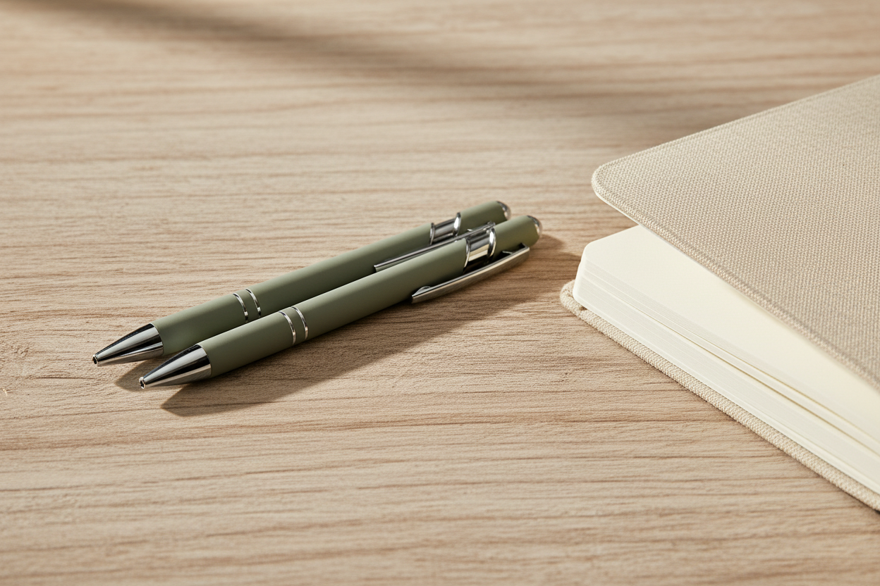 Eleganter Metall-Kugelschreiber in Olive mit personalisierter Lasergravur